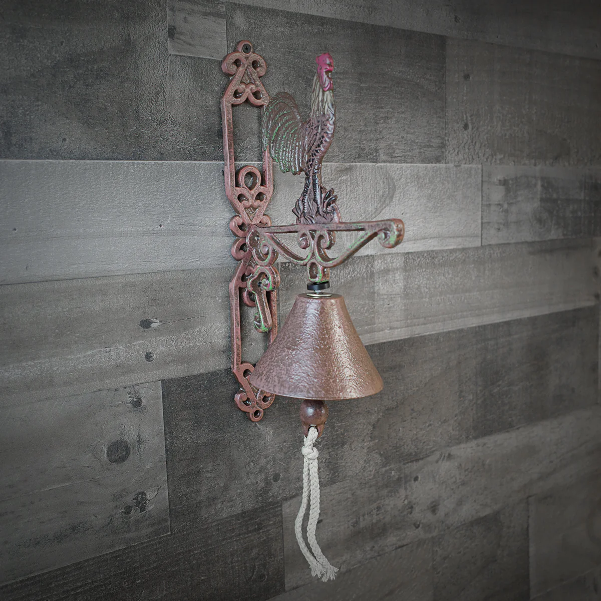 Metal Wall Mount Painted Rustic Rooster Welcome Bell - Image 4
