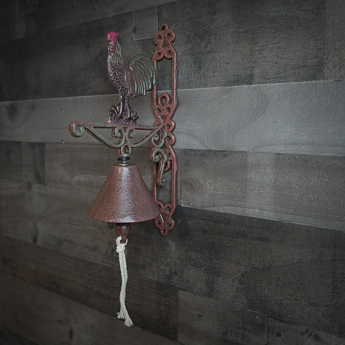 Metal Wall Mount Painted Rustic Rooster Welcome Bell - Image 5
