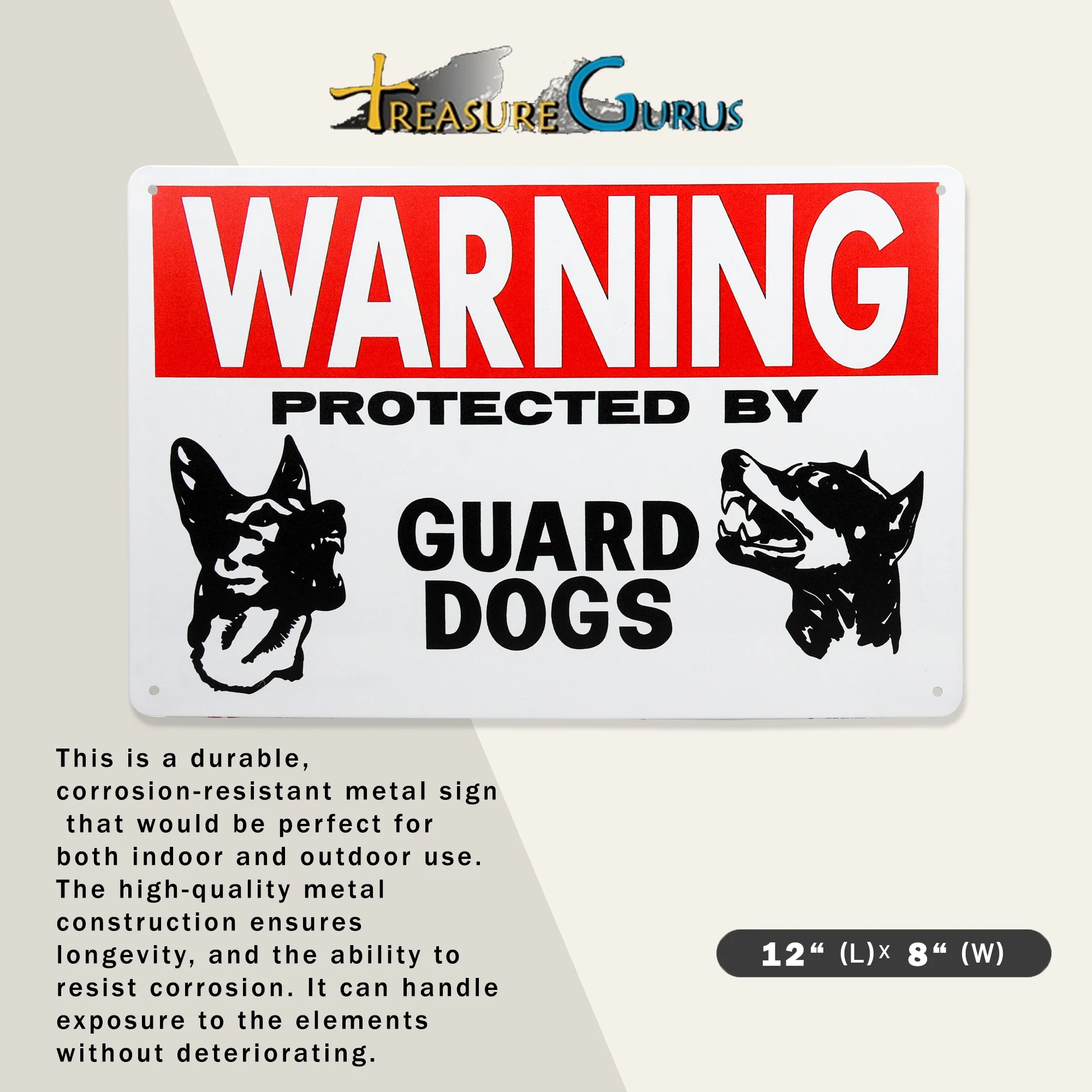 Guard Dogs Metal Warning Wall Decor Outdoor Security Sign for Yard Fence or Door - Image 2
