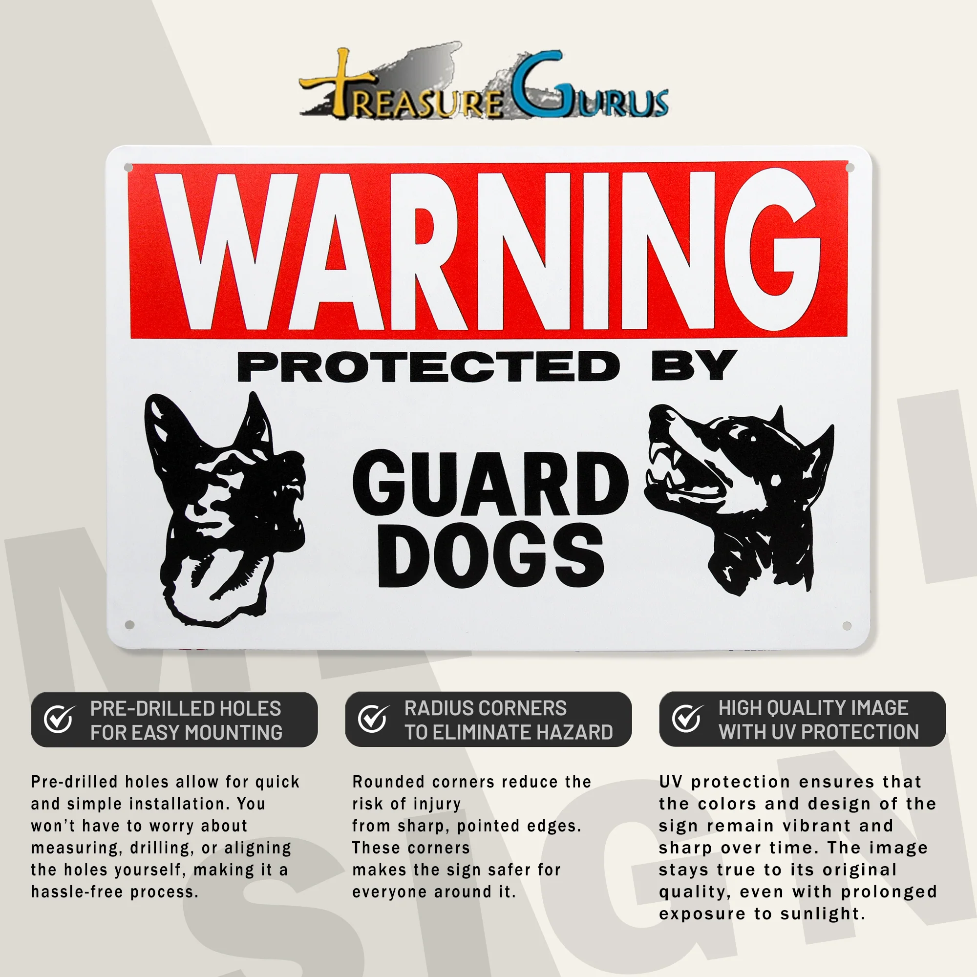 Guard Dogs Metal Warning Wall Decor Outdoor Security Sign for Yard Fence or Door - Image 3