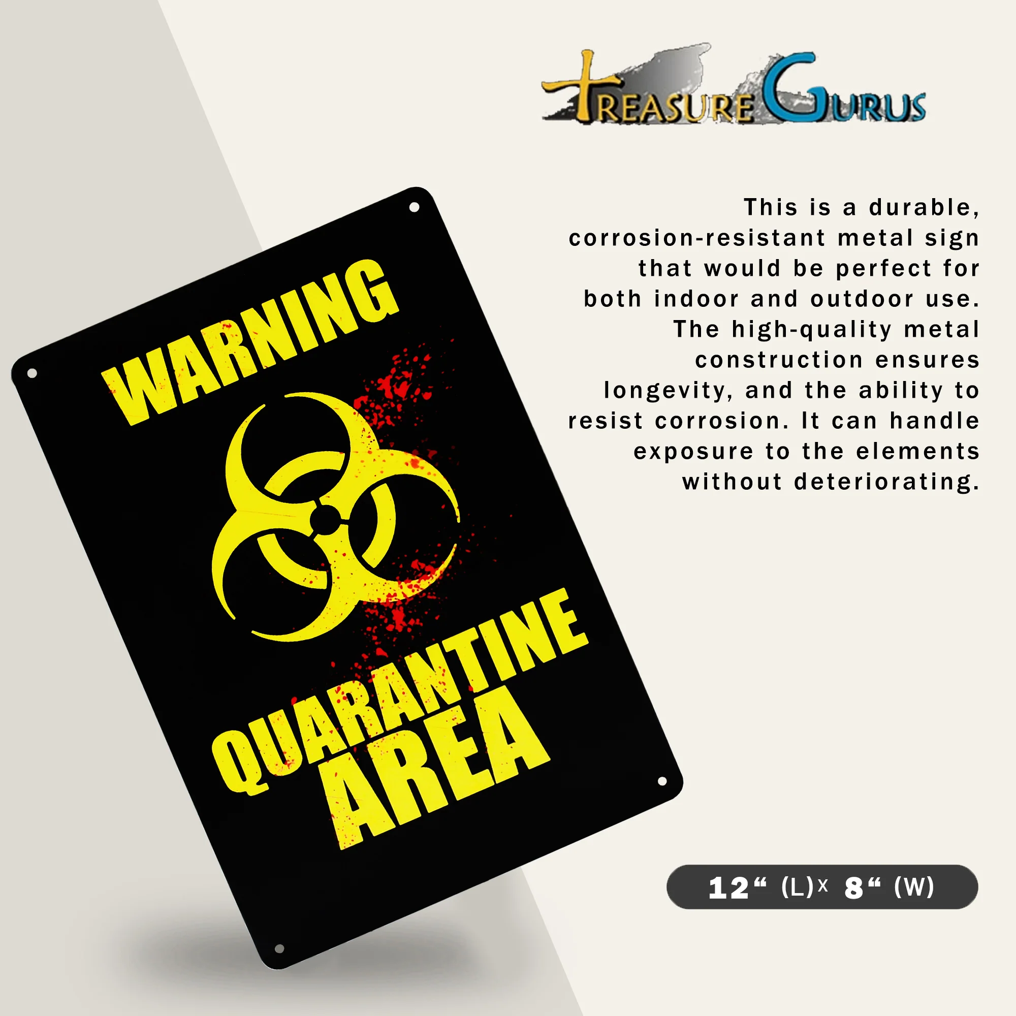 Warning Quarantine Area Metal Haunted House Wall Art Sign Halloween Decorations - Image 2