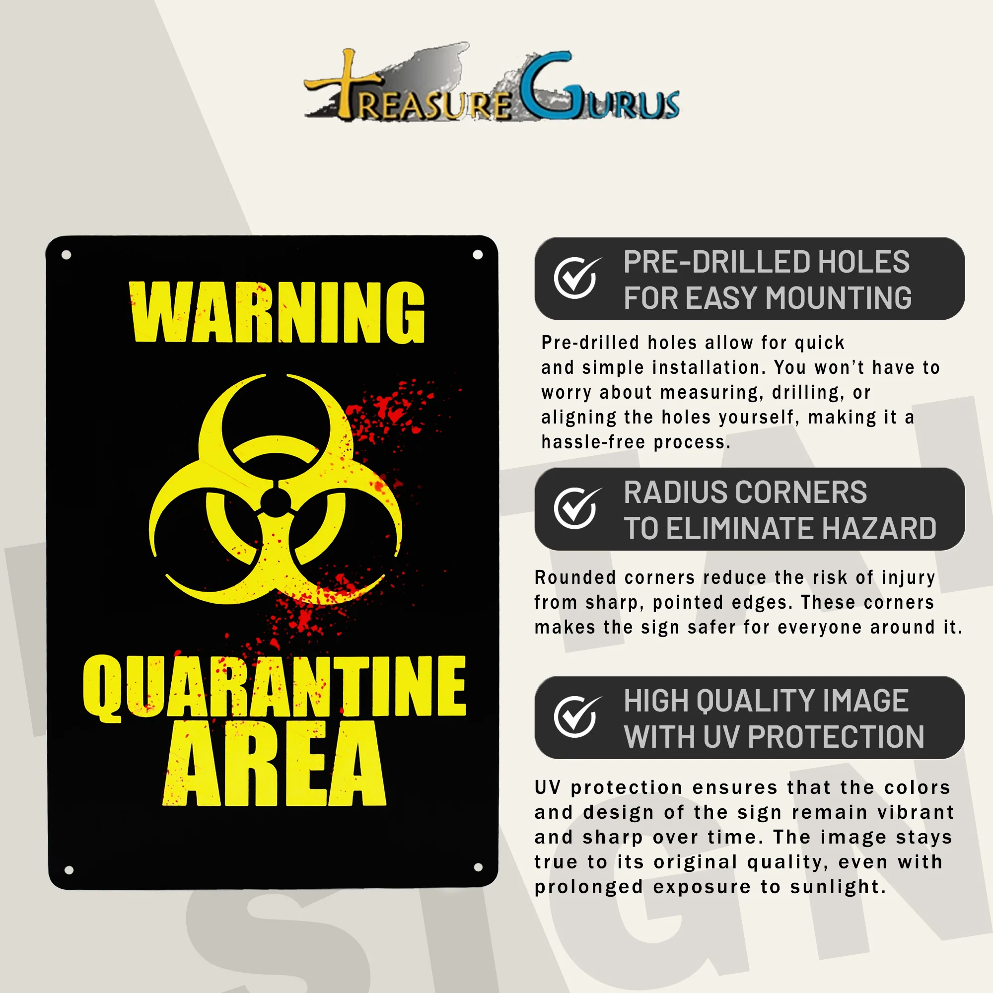 Warning Quarantine Area Metal Haunted House Wall Art Sign Halloween Decorations - Image 3