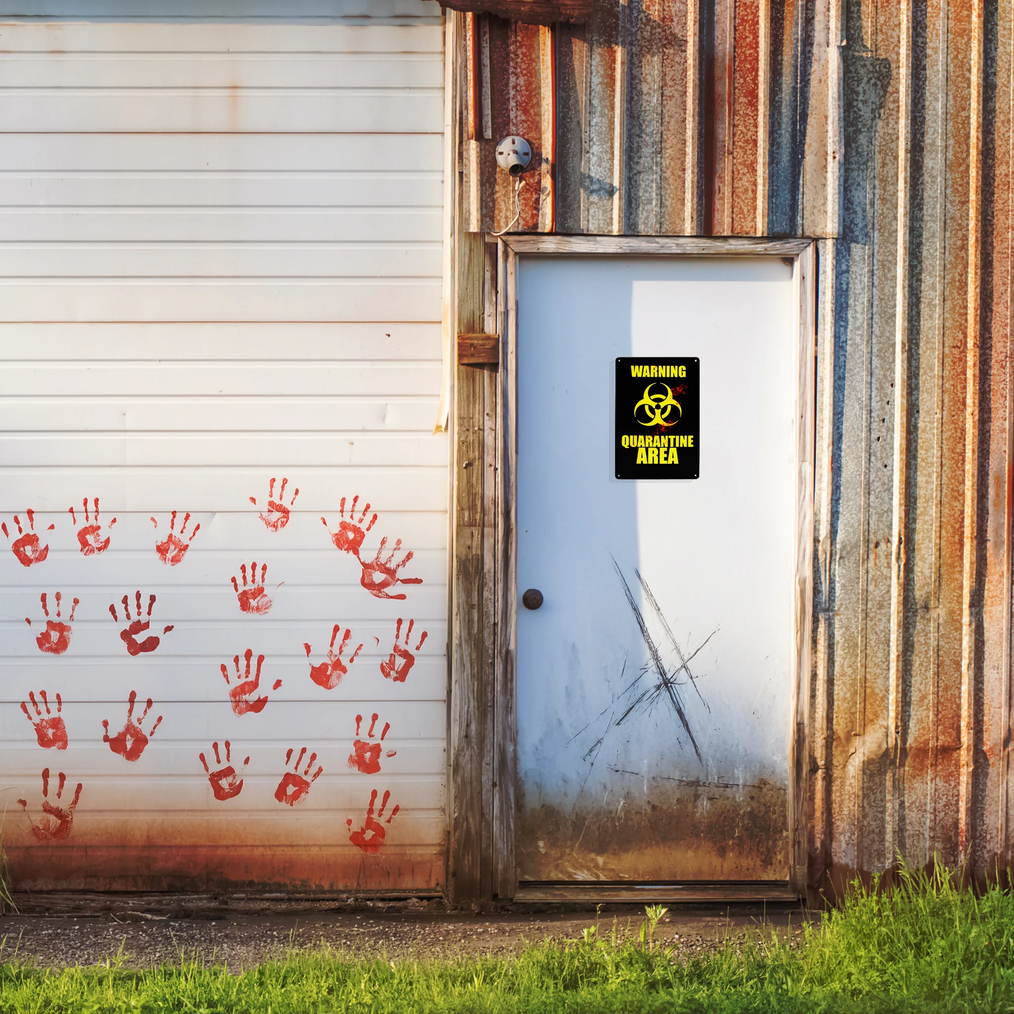 Warning Quarantine Area Metal Haunted House Wall Art Sign Halloween Decorations - Image 6