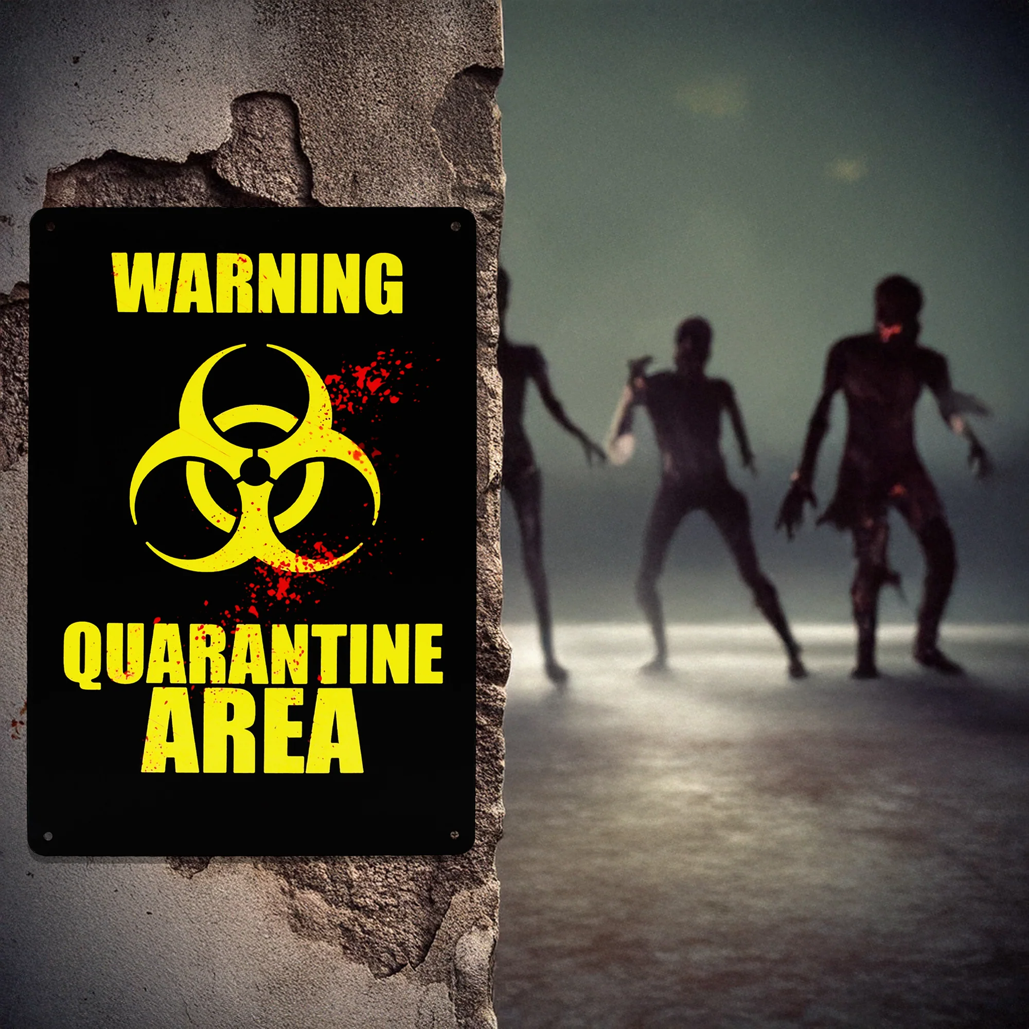 Warning Quarantine Area Metal Haunted House Wall Art Sign Halloween Decorations - Image 7