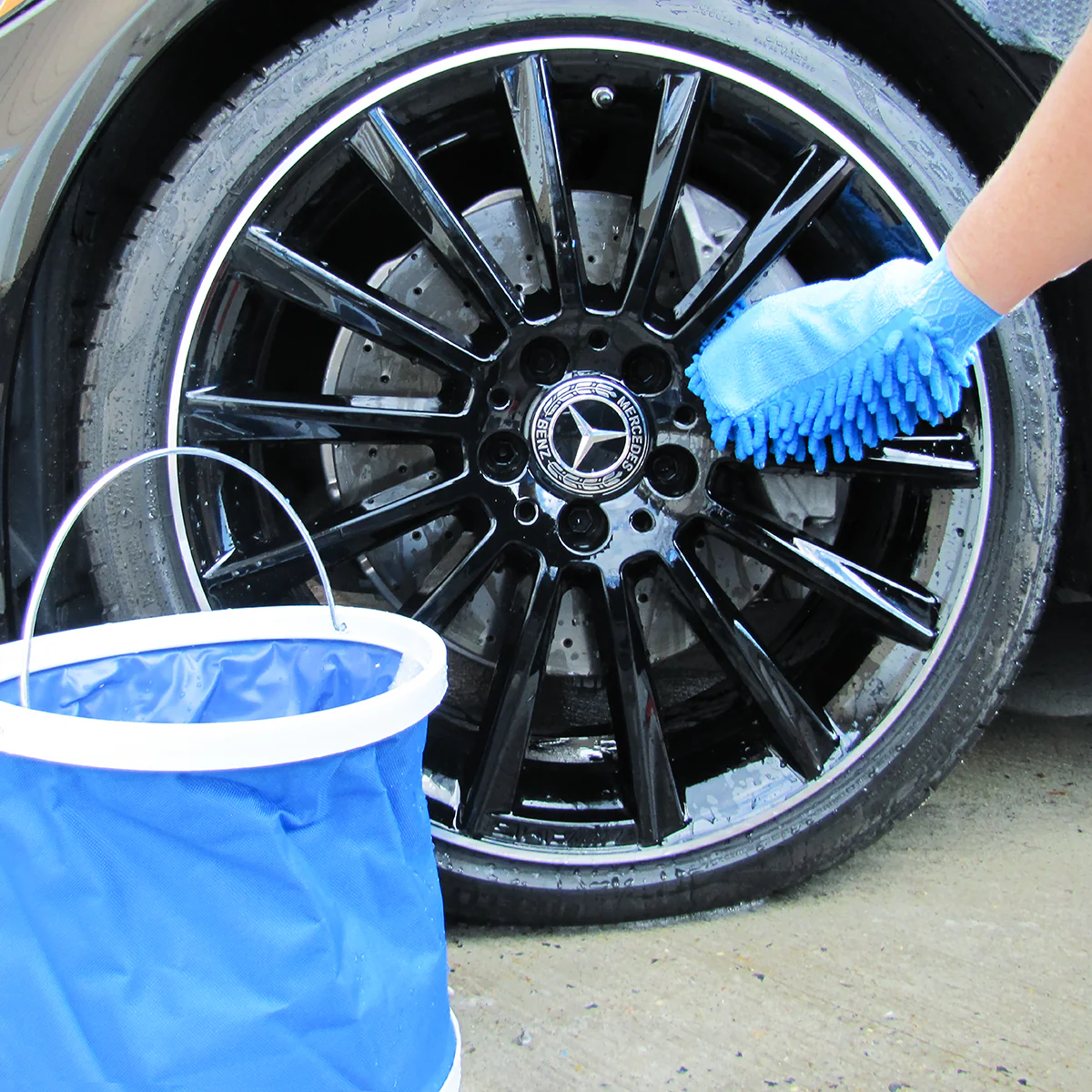 Microfiber Car Wash Detail Collapsible Bucket Mitt Kit Auto Exterior Clean Set - Image 6