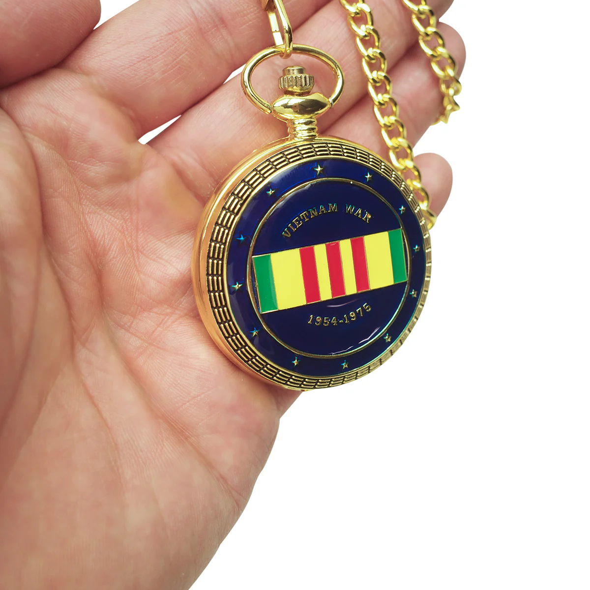 Military Vet Vietnam War US Ribbon Mens Gold Pocket Watch Chain Nam Veteran Gift - Image 3