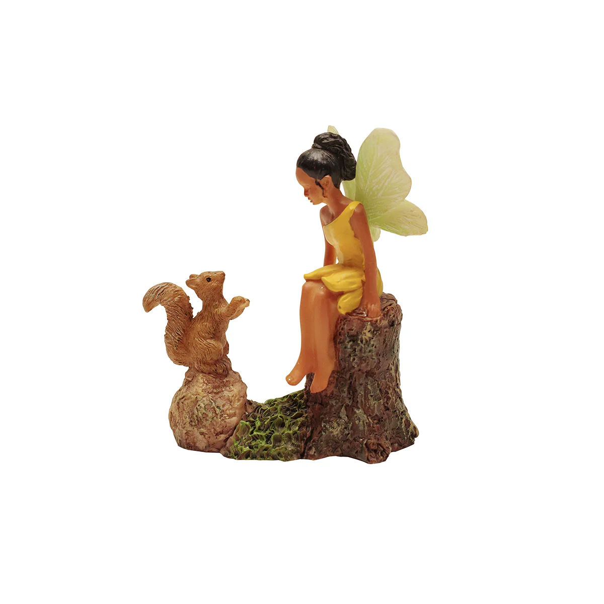 Mini Dark Hair Fairy Girl And Squirrel Figurine Garden Accessory Dollhouse Decor - Image 2