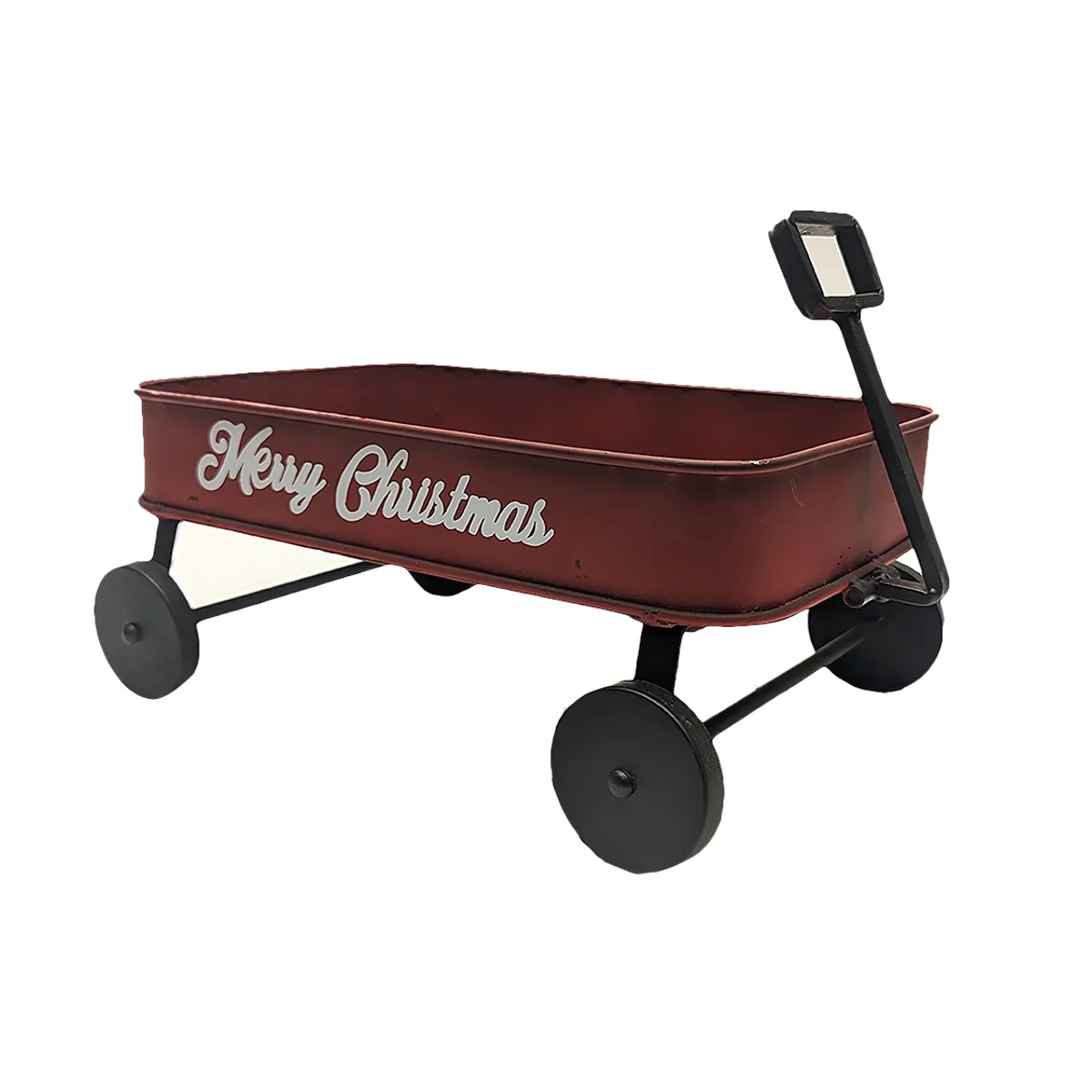 Mini Red Merry Christmas Wagon Rolling Kids Toy Cart Holiday Seasonal Home Decor - Image 2