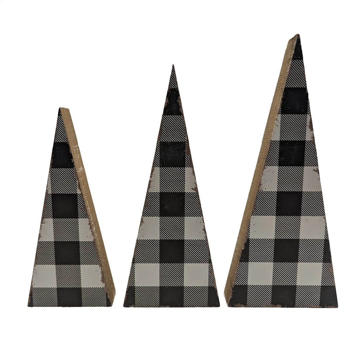 Mini Set Checkered Trees Christmas Decorations Buffalo Plaid Holiday Home Decor - Image 2