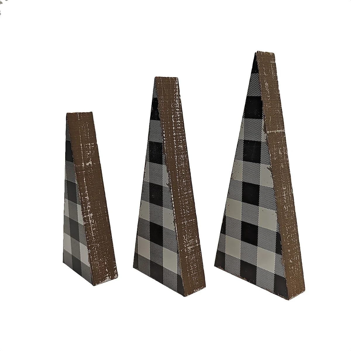 Mini Set Checkered Trees Christmas Decorations Buffalo Plaid Holiday Home Decor - Image 3
