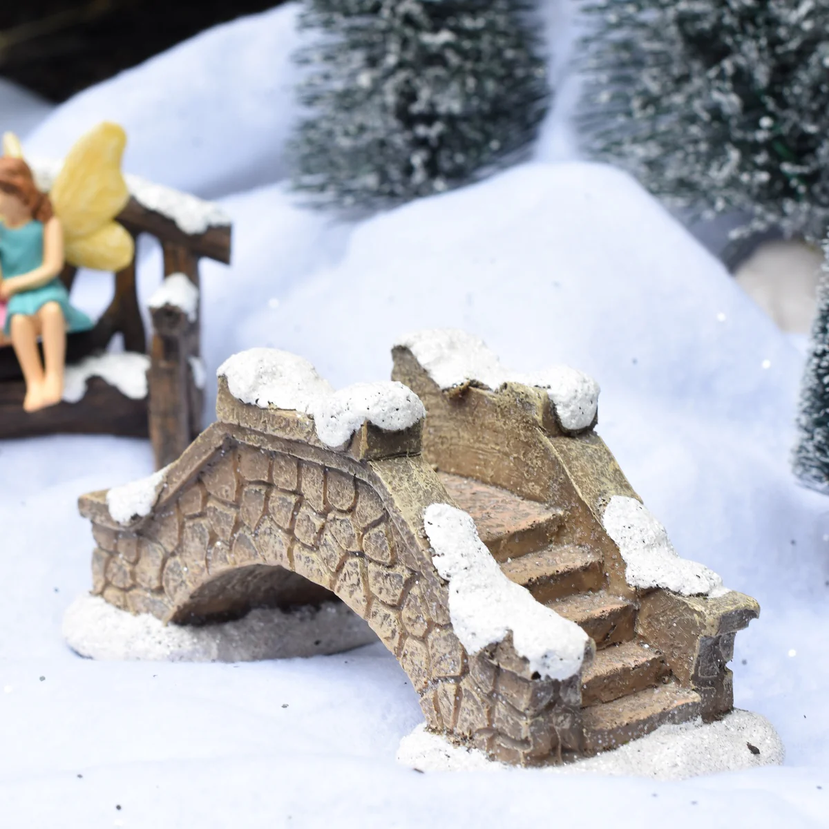 Mini Snow Covered Arch Bridge Outdoor Fairy Garden Dollhouse Landscape Decor - Image 4