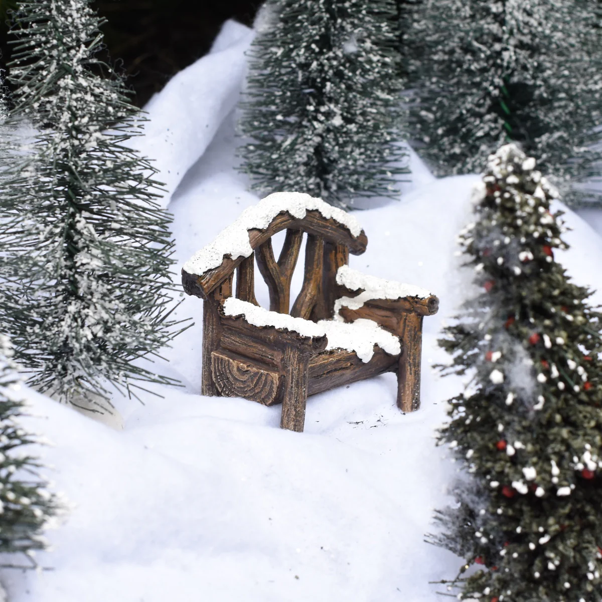 Mini Snow Covered Wood Park Bench Outdoor Fairy Garden Dollhouse Landscape Decor - Image 4