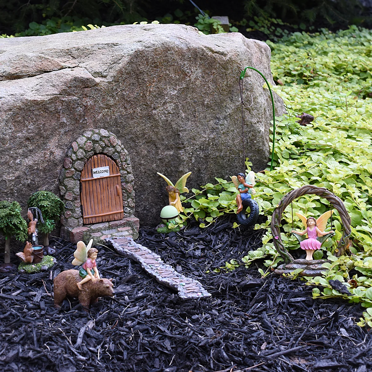 Mini Tire Swing Dark Hair Fairy Boy Figurine Garden Dollhouse Decor Accessory - Image 4