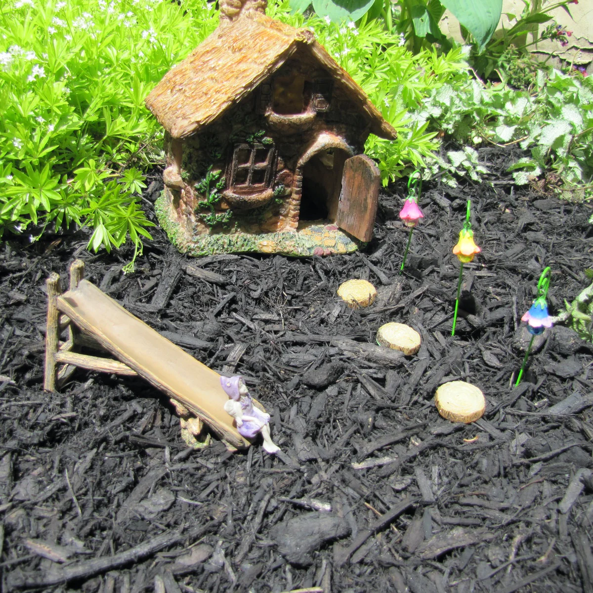 Mini Wood Log Playground Slide Fairy Garden Landscape Decor Dollhouse Accessory - Image 6