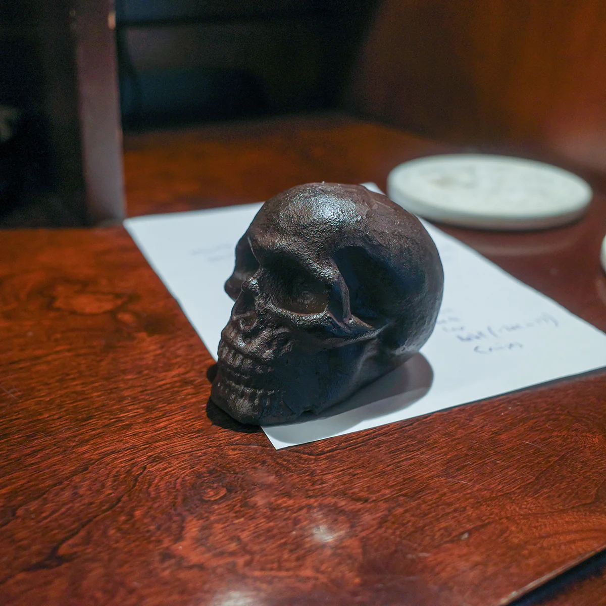 Miniature Biker Skull Figurine Mini Cast Iron Paperweight Heavyweight Desk Decor - Image 5