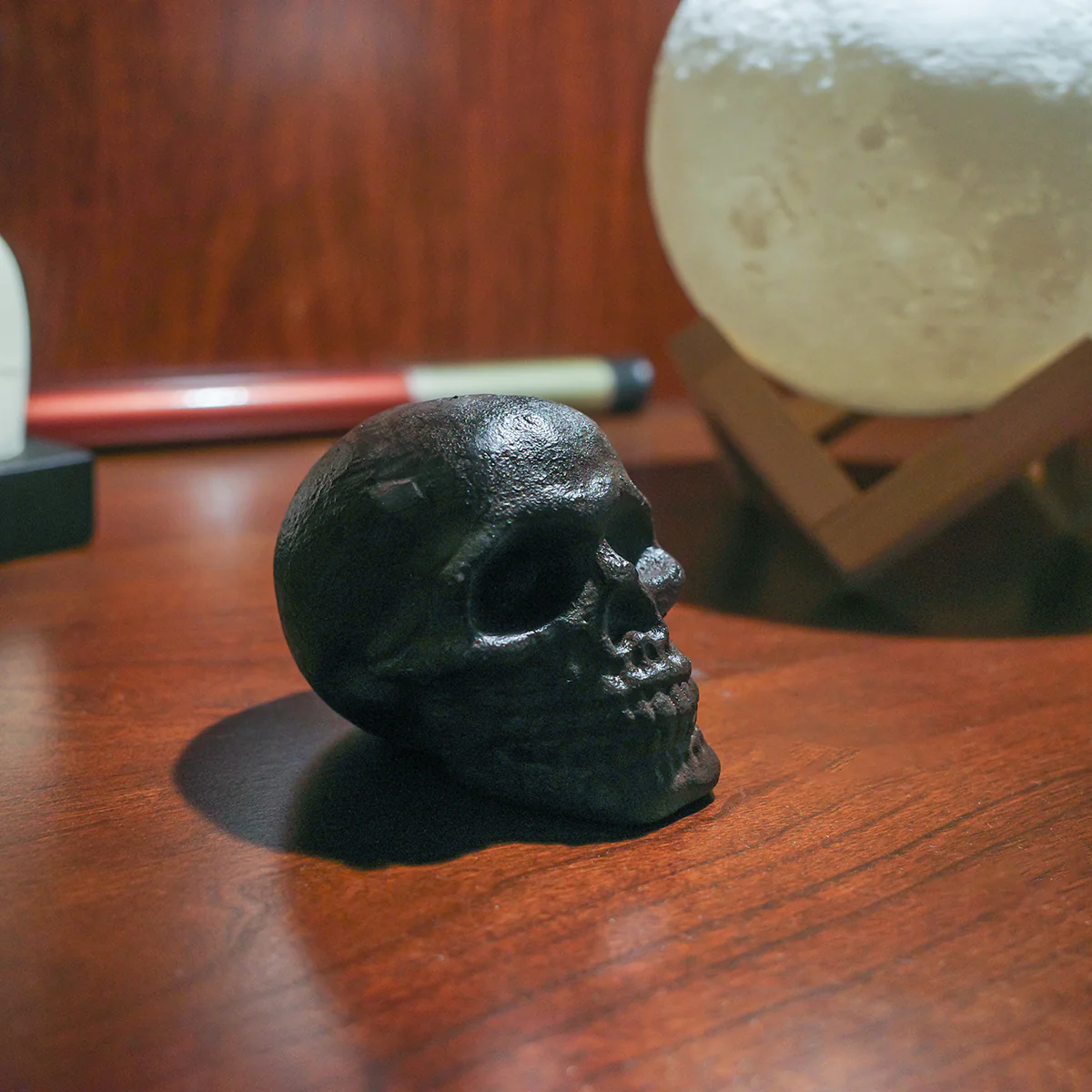 Miniature Biker Skull Figurine Mini Cast Iron Paperweight Heavyweight Desk Decor - Image 6