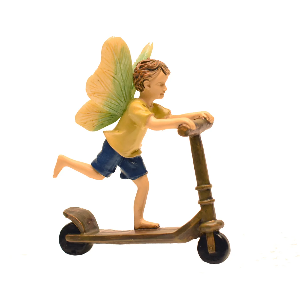 Miniature Fairy Boy Riding Scooter Garden Figurine Dollhouse Accessory Decor
