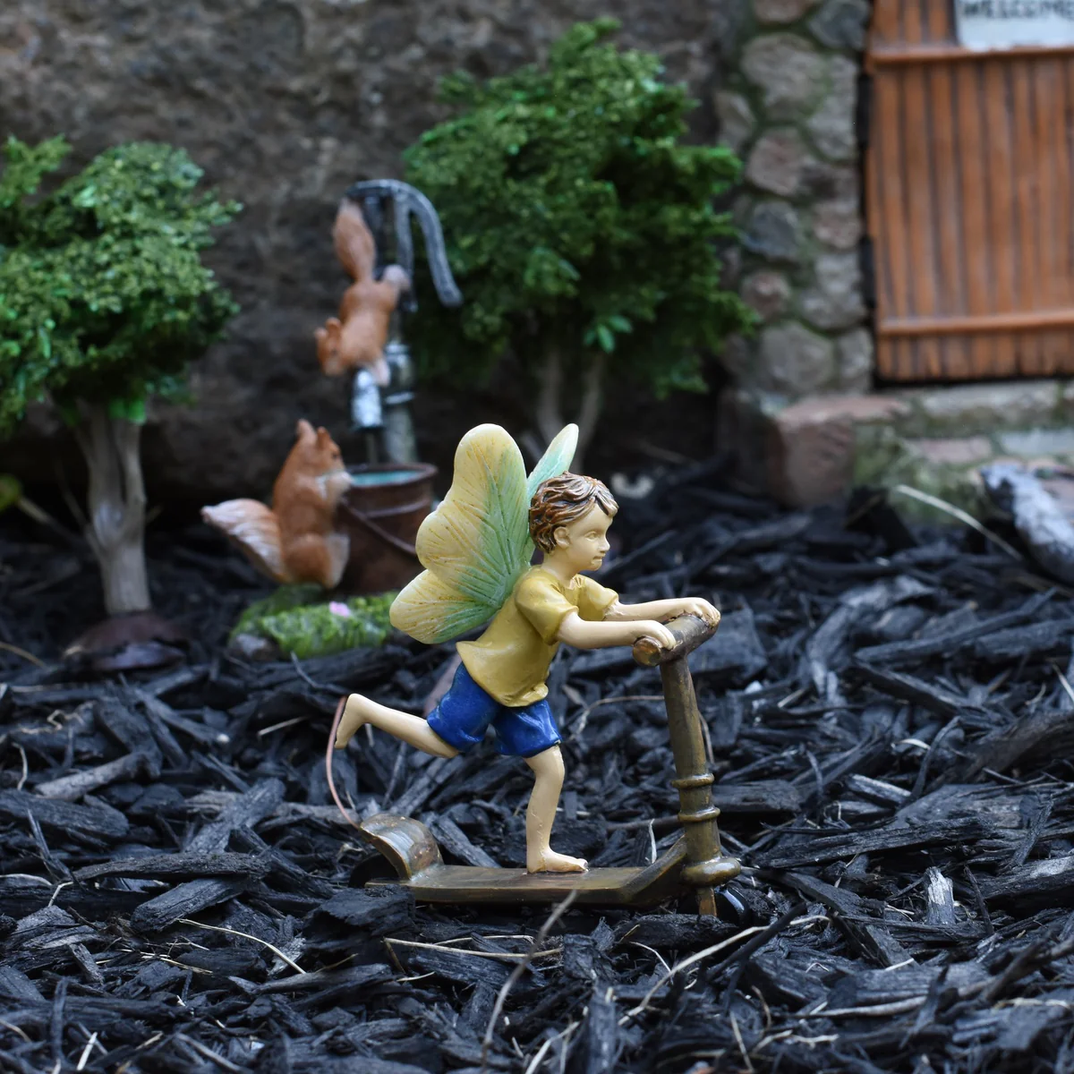 Miniature Fairy Boy Riding Scooter Garden Figurine Dollhouse Accessory Decor - Image 4