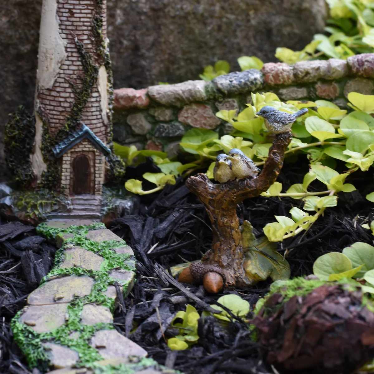 Miniature Fairy Garden 3 Bluebirds Tree Limb Dollhouse Landscape Decor Accessory - Image 5