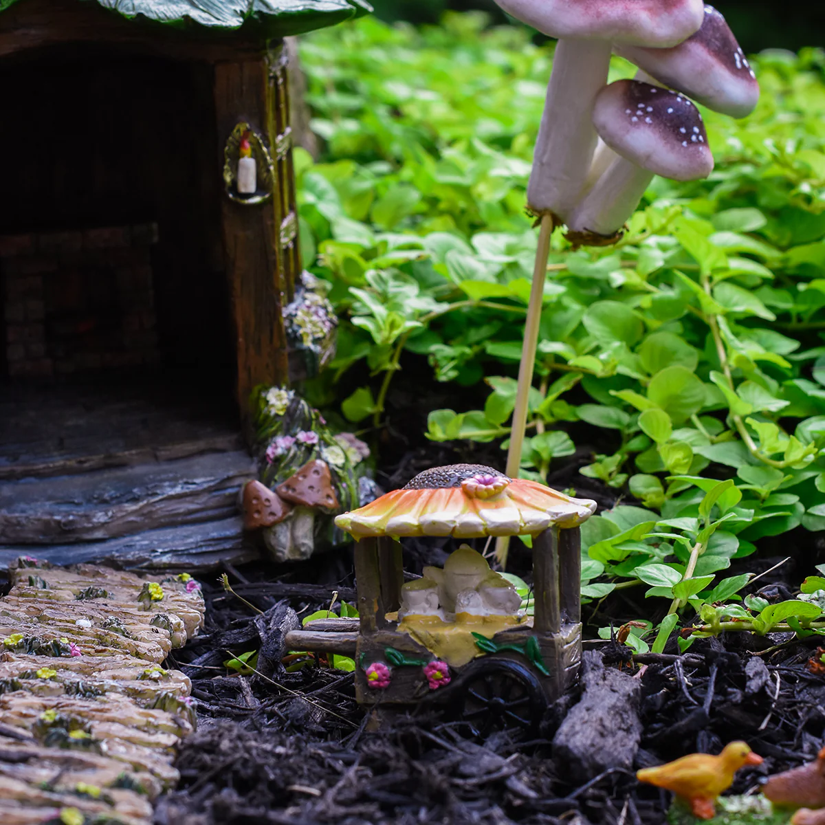 Miniature Fairy Garden Sunflower Coffee Mug Tea Pot Cart Outdoor Landscape Decor - Image 4