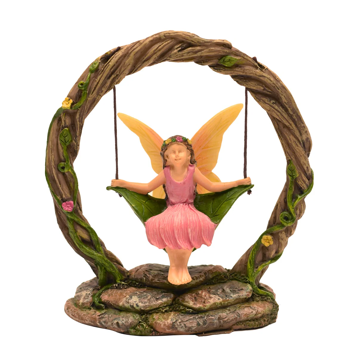 Miniature Fairy Girl Swing Stone Arch Figurine Garden Dollhouse Decor Accessory