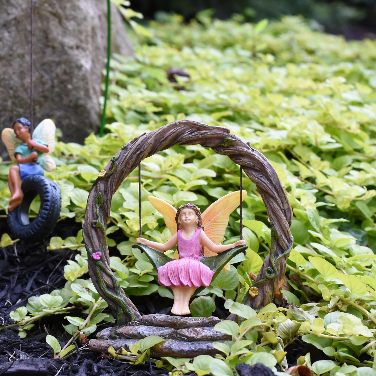 Miniature Fairy Girl Swing Stone Arch Figurine Garden Dollhouse Decor Accessory - Image 4