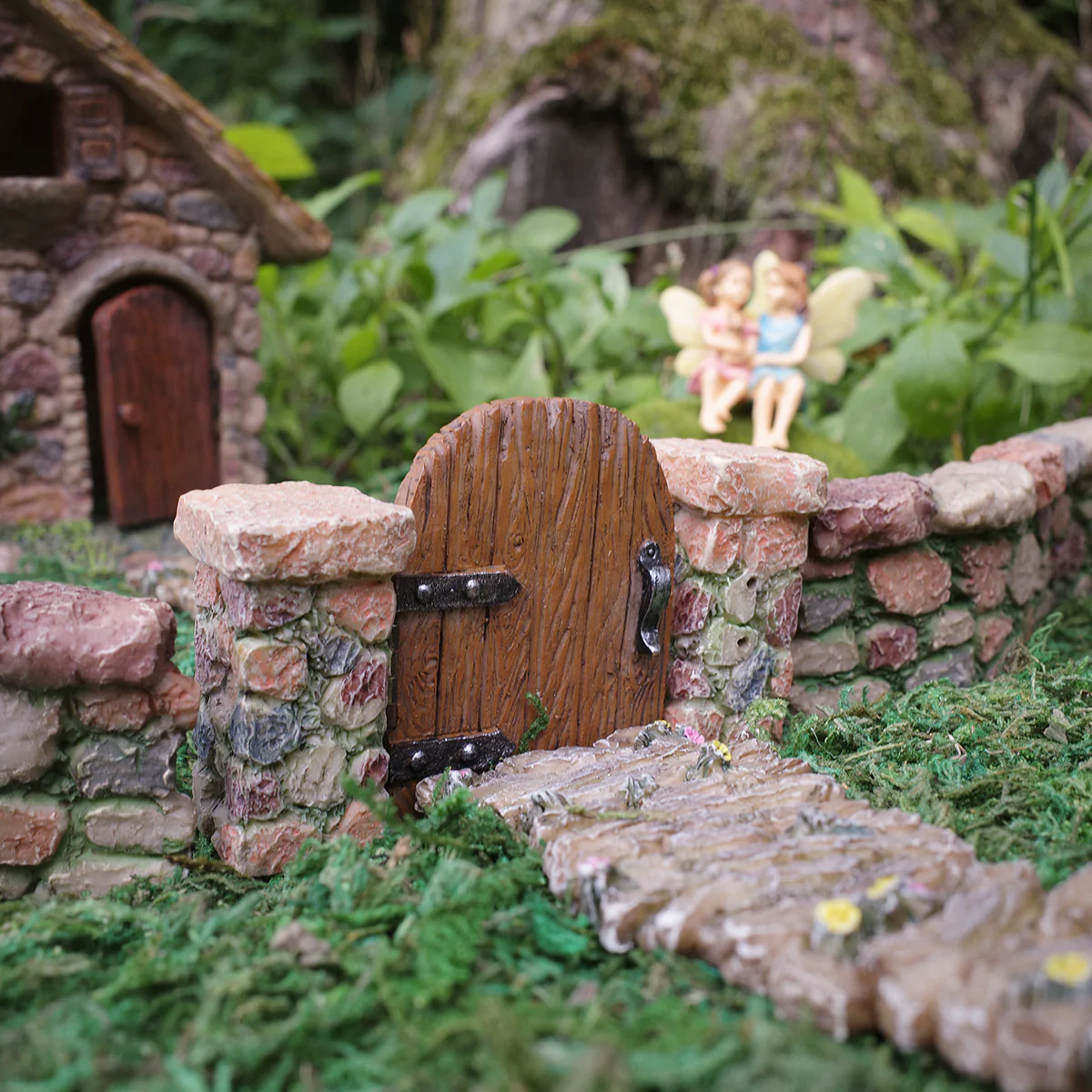Miniature Wood Gate Fairy Garden Ornament Stone Pillar Dollhouse Decor Accessory - Image 3