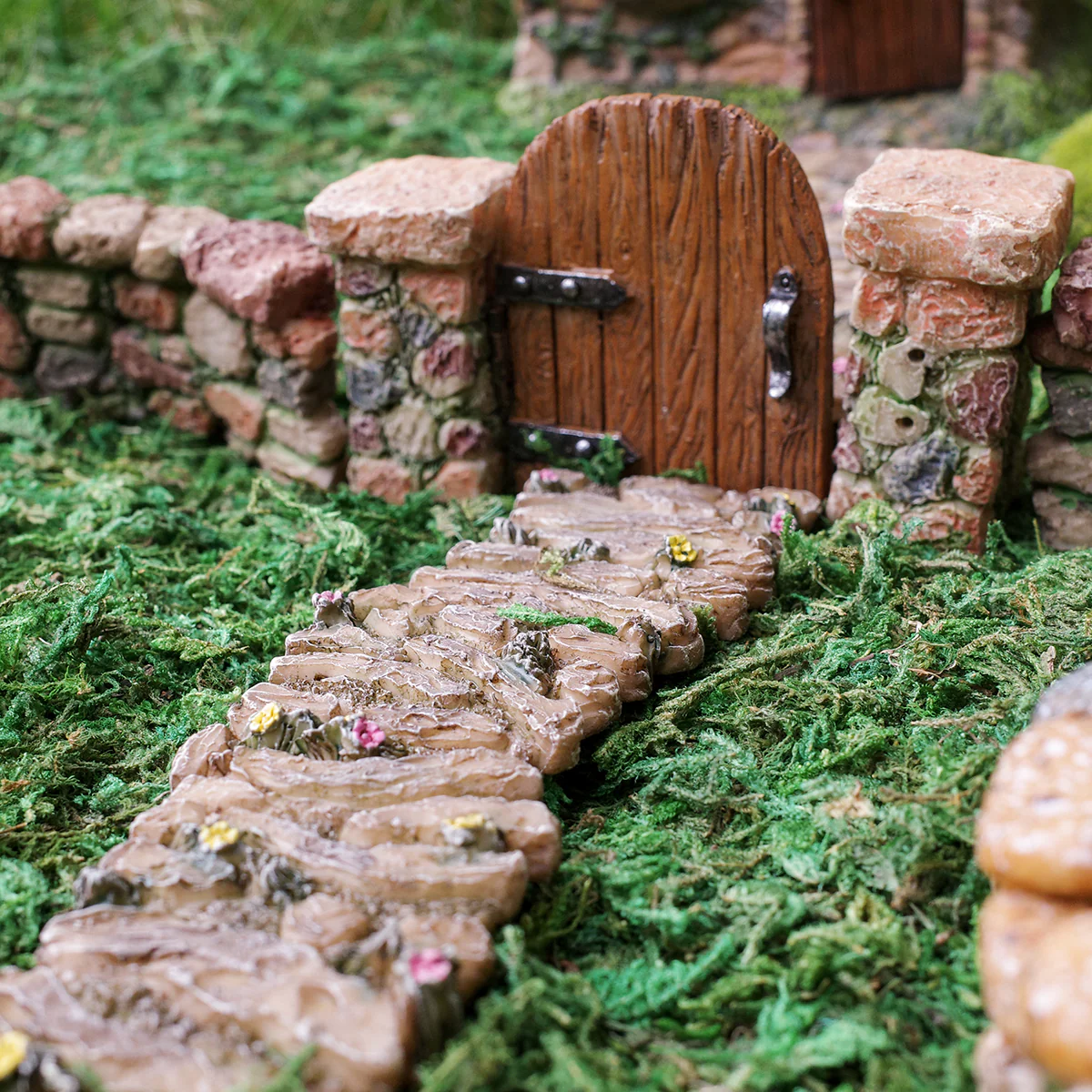 Miniature Wood Gate Fairy Garden Ornament Stone Pillar Dollhouse Decor Accessory - Image 5