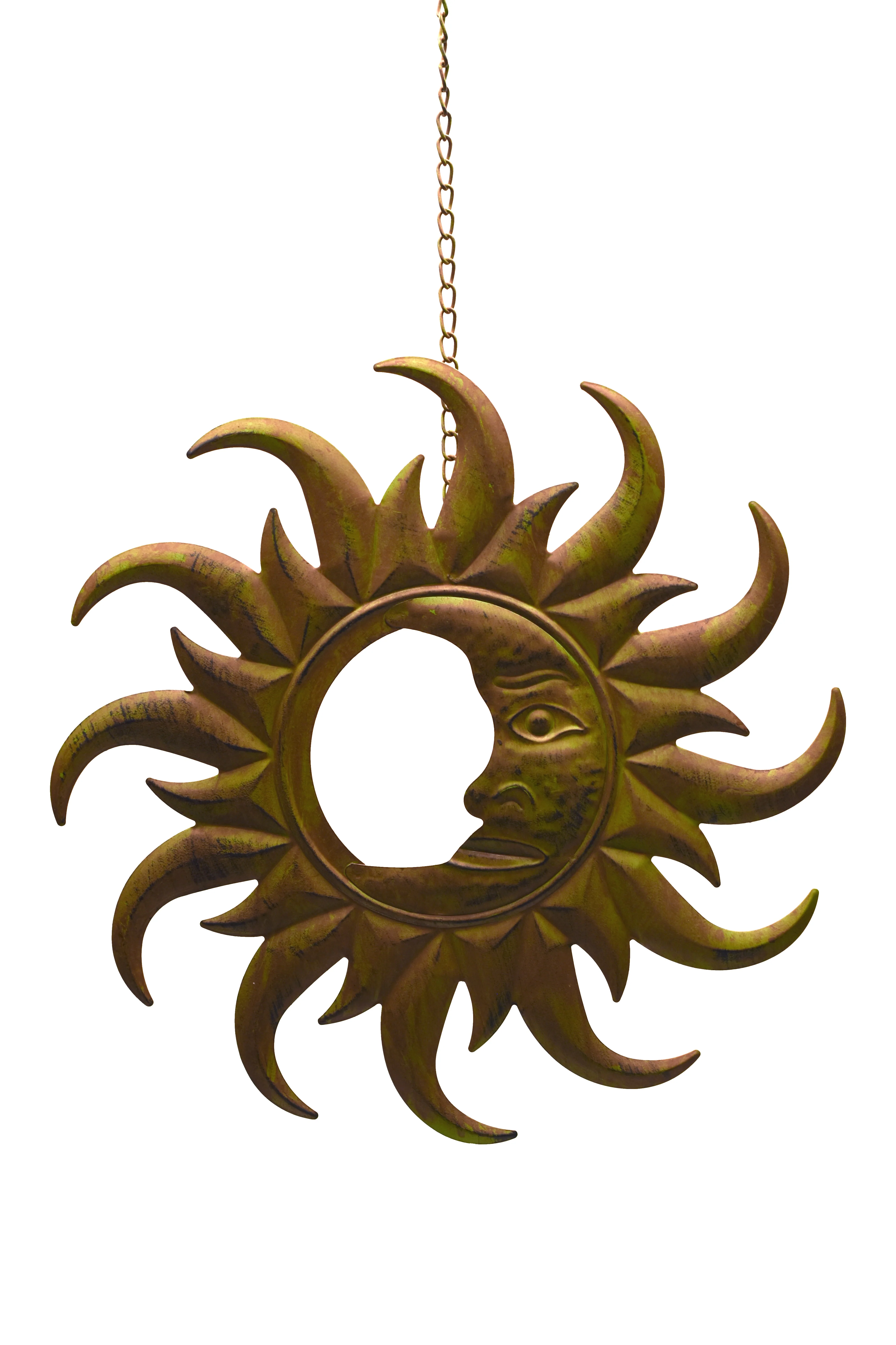 Moon Sun Celestial Hanging Sculpture Outdoor Wall Decor Garden Metal Yard Art
