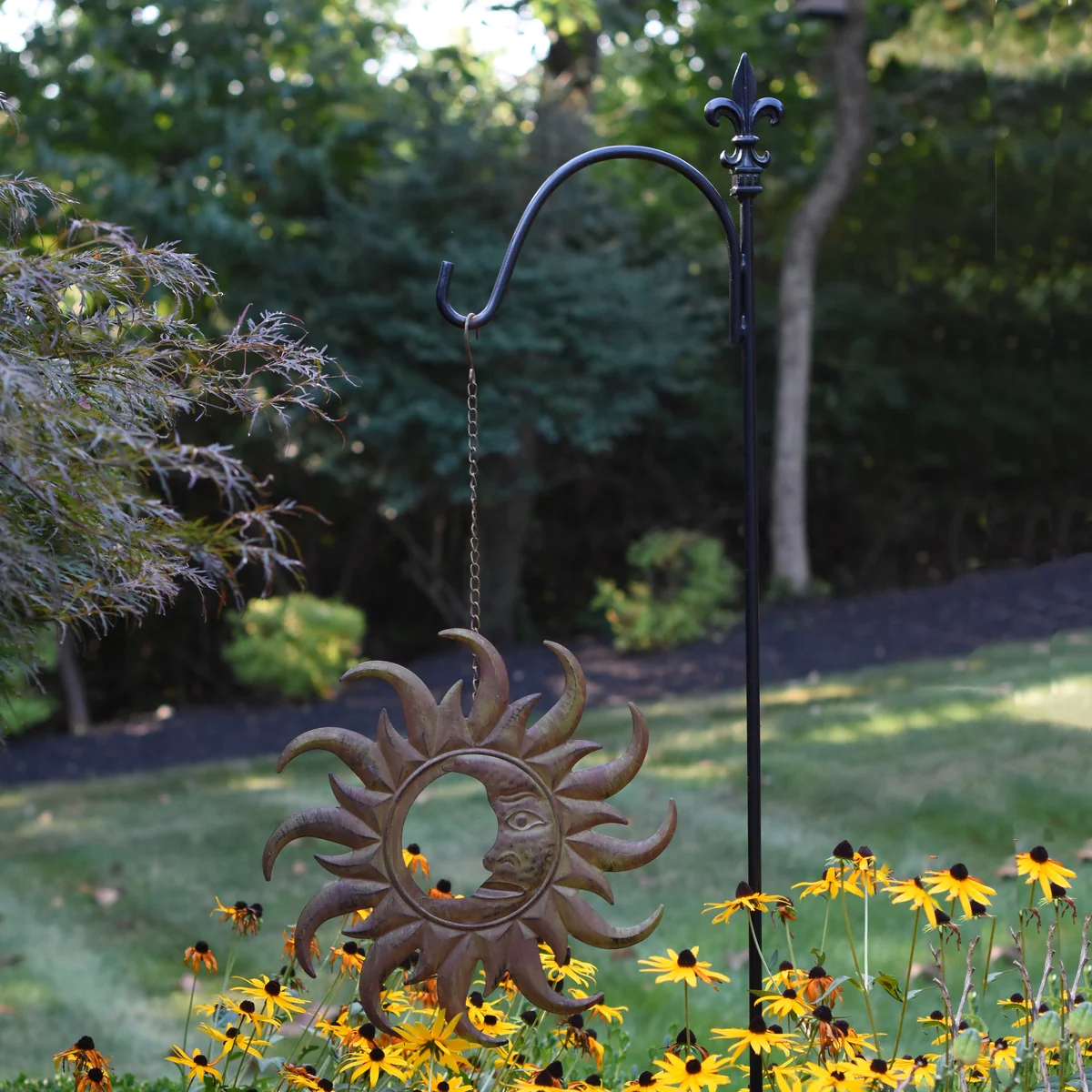 Moon Sun Celestial Hanging Sculpture Outdoor Wall Decor Garden Metal Yard Art - Image 3