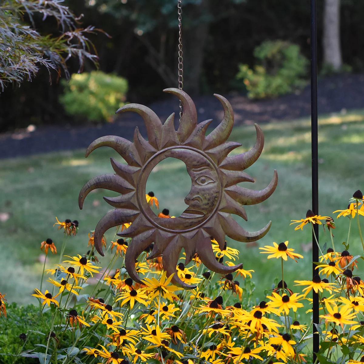 Moon Sun Celestial Hanging Sculpture Outdoor Wall Decor Garden Metal Yard Art - Image 4
