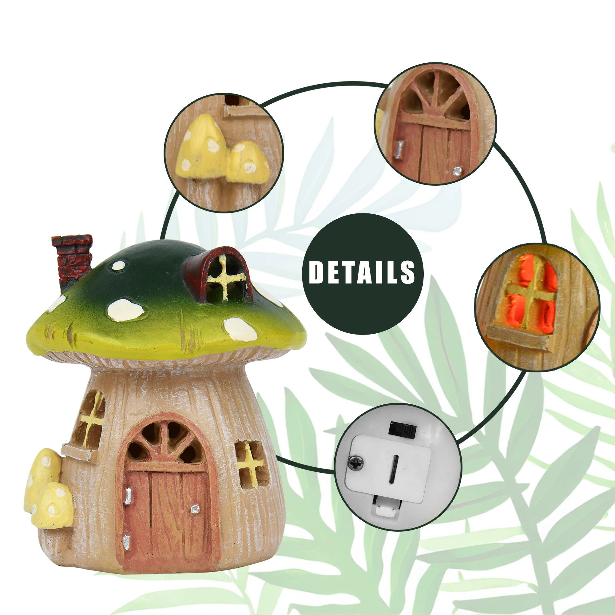 Mushroom House Miniature Fairy Garden Mini Yard Decor w/LED Light Mushroom Gifts - Image 3