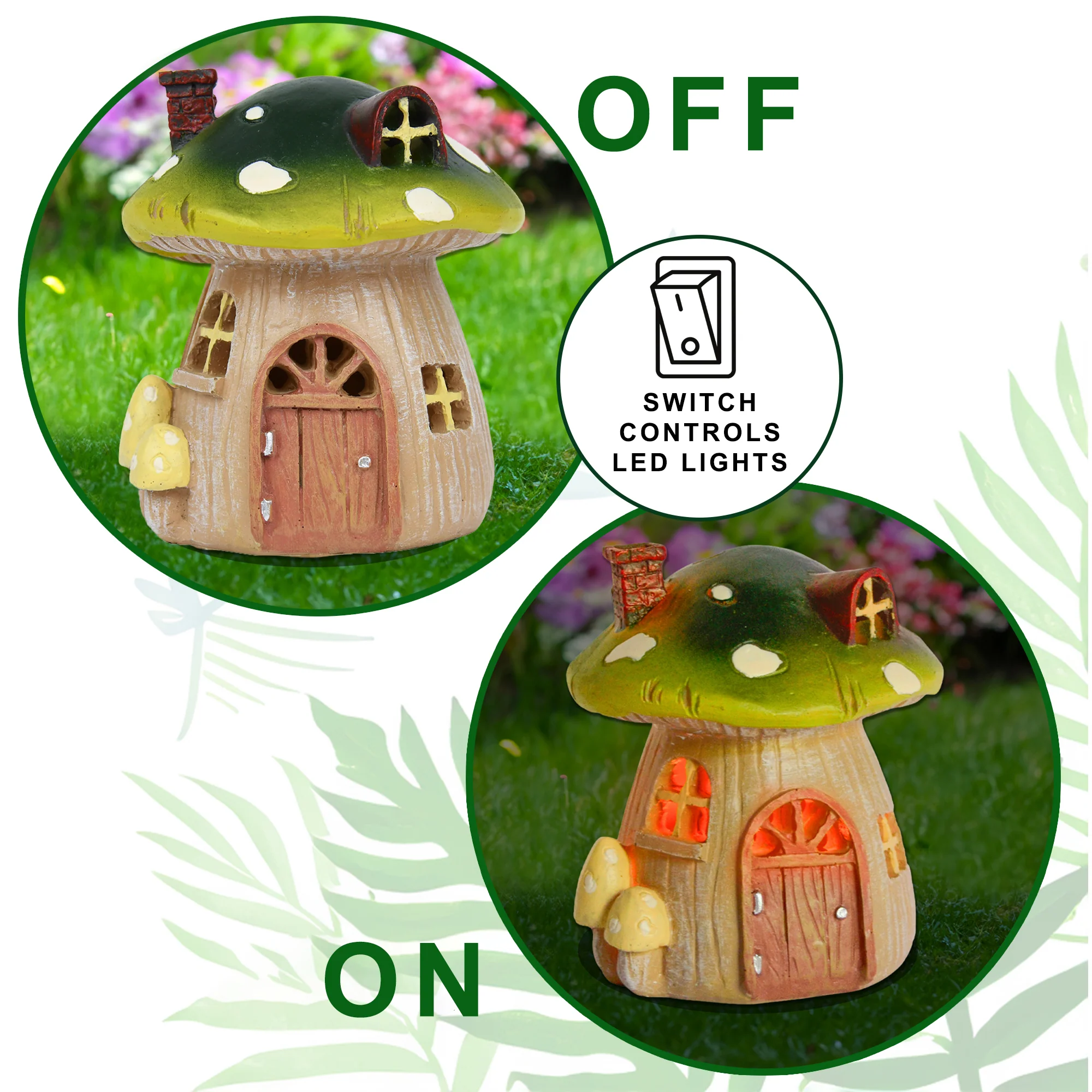 Mushroom House Miniature Fairy Garden Mini Yard Decor w/LED Light Mushroom Gifts - Image 5