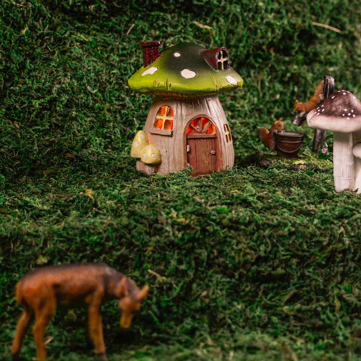 Mushroom House Miniature Fairy Garden Mini Yard Decor w/LED Light Mushroom Gifts - Image 7