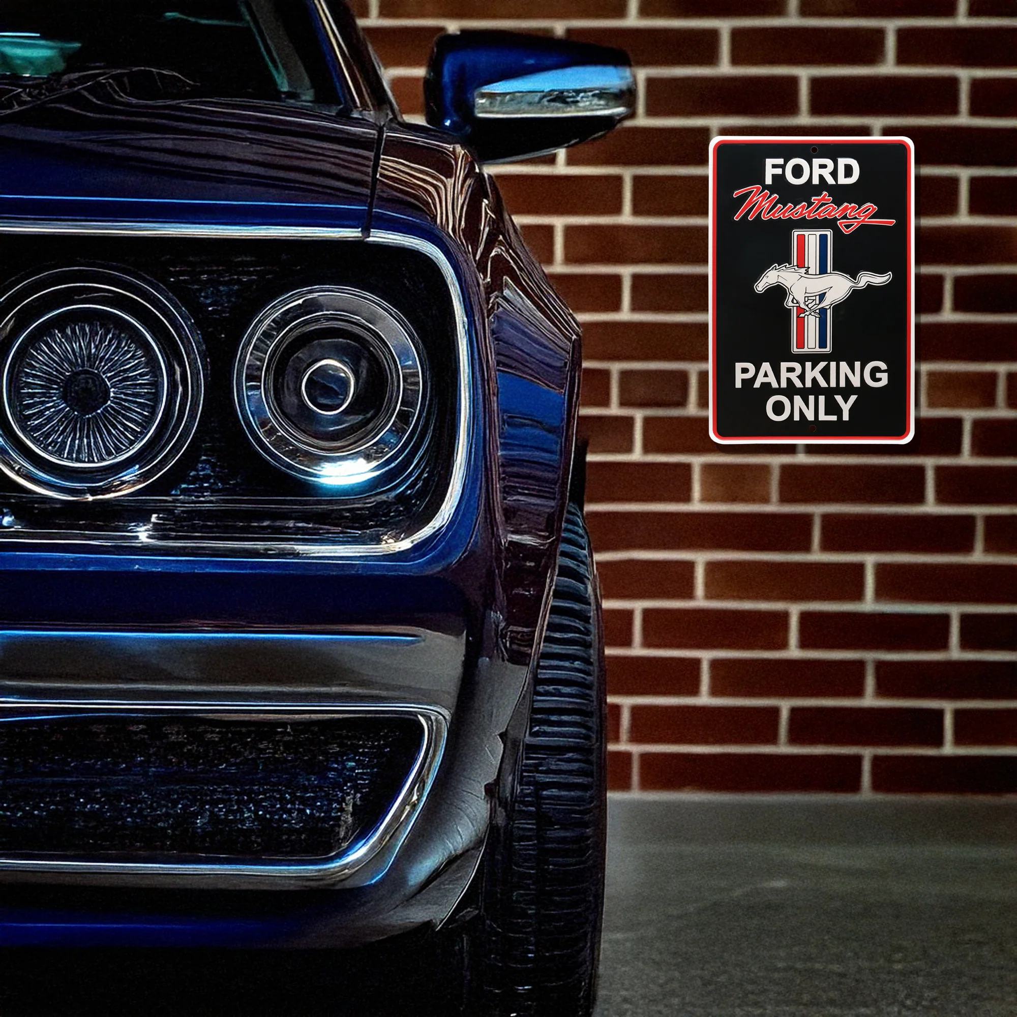 Metal Ford Mustang Parking Only Sign Garage Shop Man Cave Vintage Car Wall Decor - Image 2