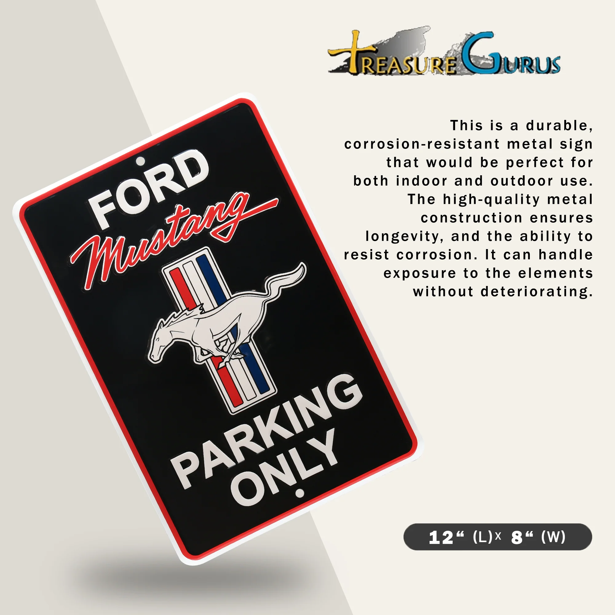 Metal Ford Mustang Parking Only Sign Garage Shop Man Cave Vintage Car Wall Decor - Image 3