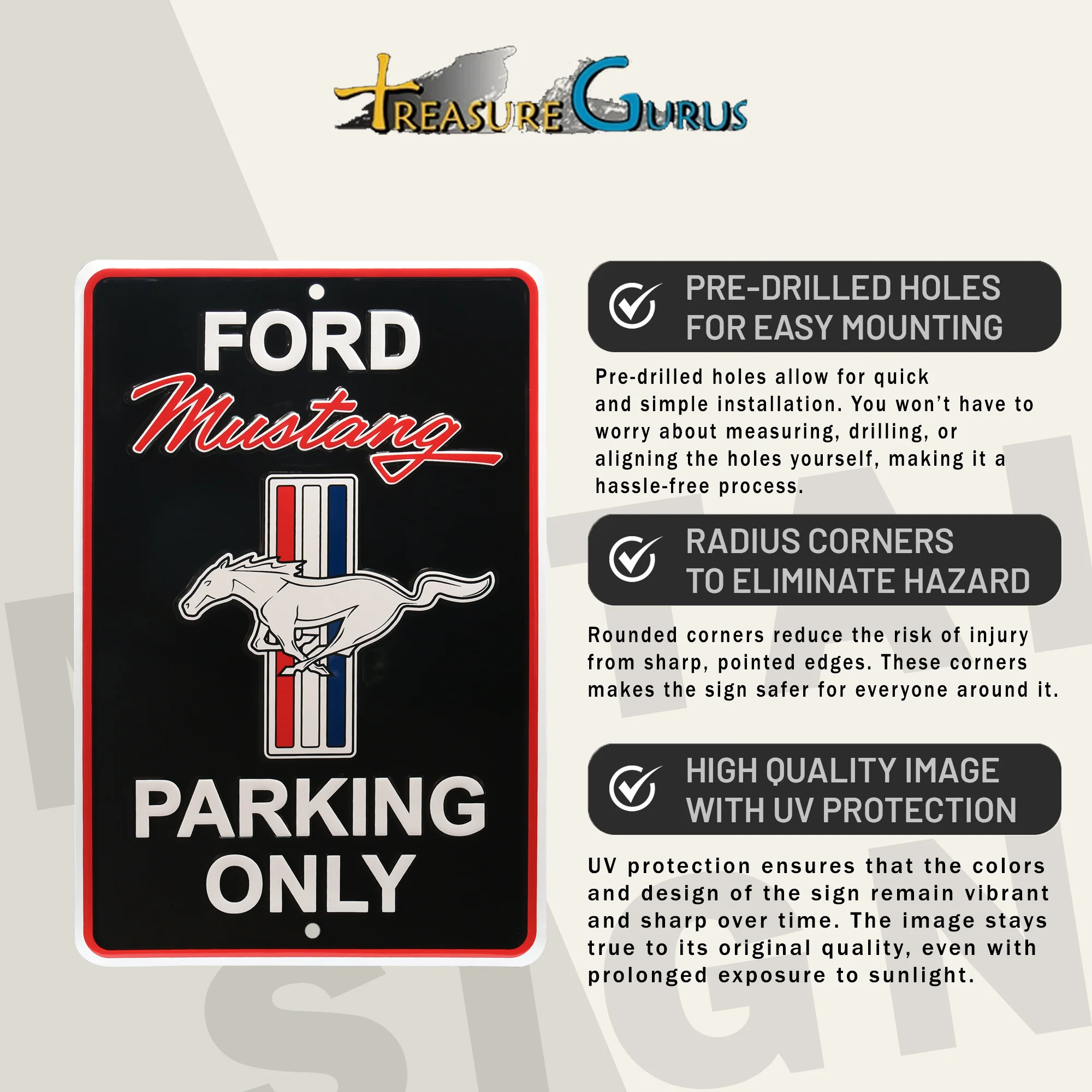 Metal Ford Mustang Parking Only Sign Garage Shop Man Cave Vintage Car Wall Decor - Image 4