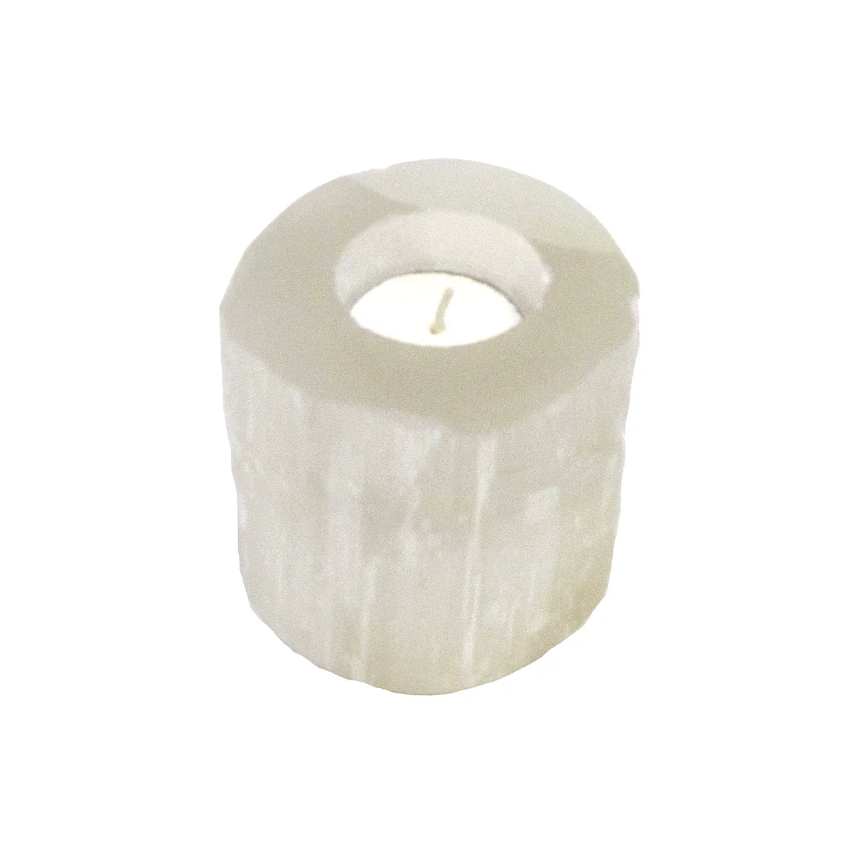 Natural Selenite Reiki Stone Candle Holder Chakra Heal Negative Energy Crystal