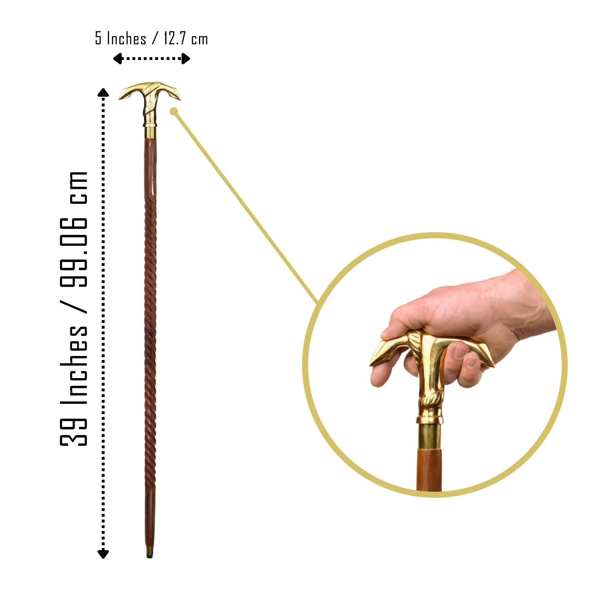 Walking Stick Nautical Anchor T Handle Brass Cane Twisted Wood Shaft Men Women - Image 2
