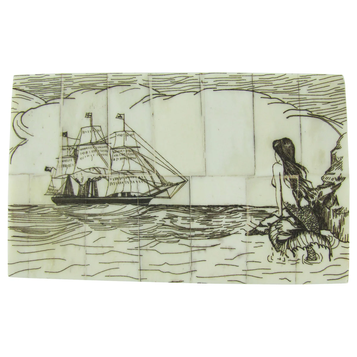 Nautical Scrimshaw Mermaid Secret Treasure Jewelry Box - Image 2