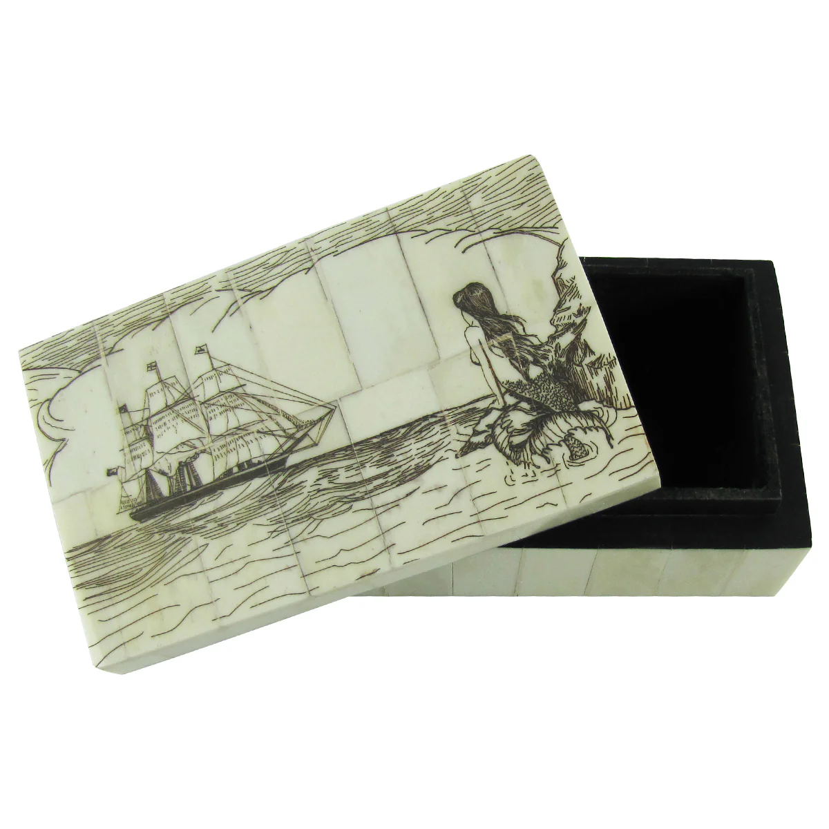 Nautical Scrimshaw Mermaid Secret Treasure Jewelry Box - Image 3