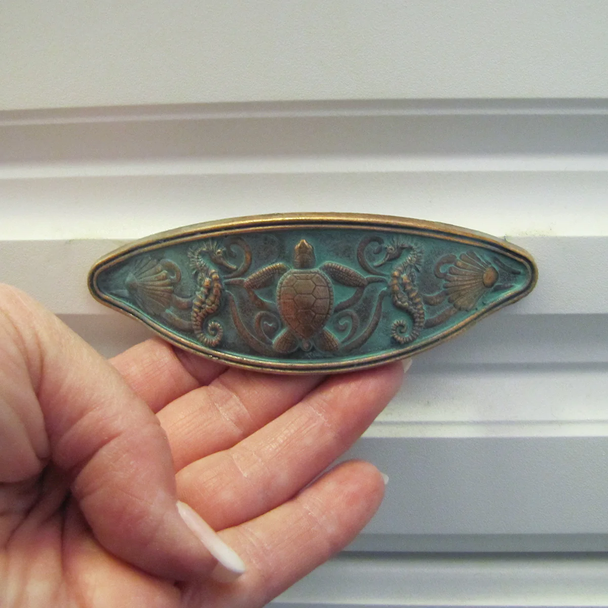 Nautical Verdigris Metal Handle Hardware Dresser Cabinet Drawer Pull Ocean Decor - Image 6