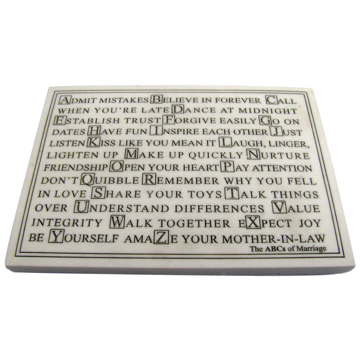 New ABC's Alphabet ABCS of Marriages Stand up Sign with Marble Finish Plaque Wedding Gift