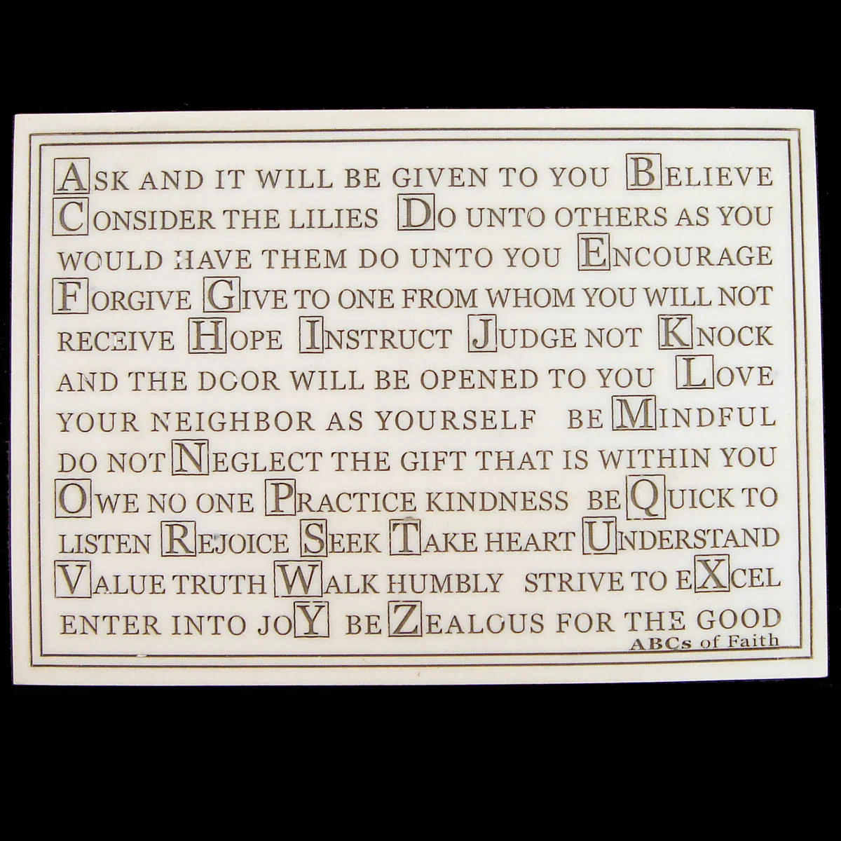 New ABC's Alphabet Of Faith Marble Finish Plaque with Stand up Sign Home Wall Decor