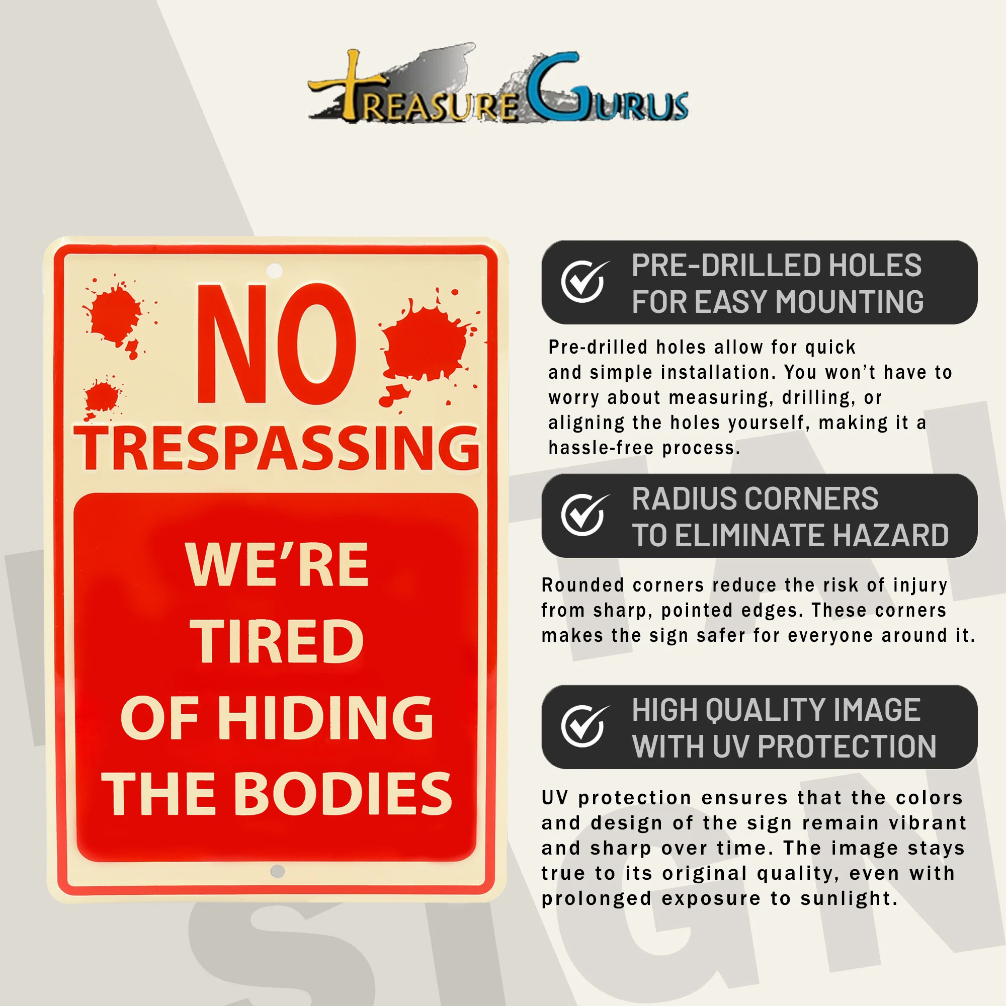 Funny Metal Sign No Trespassing We're Tired of Hiding Bodies Gothic Wall Decor - Image 3