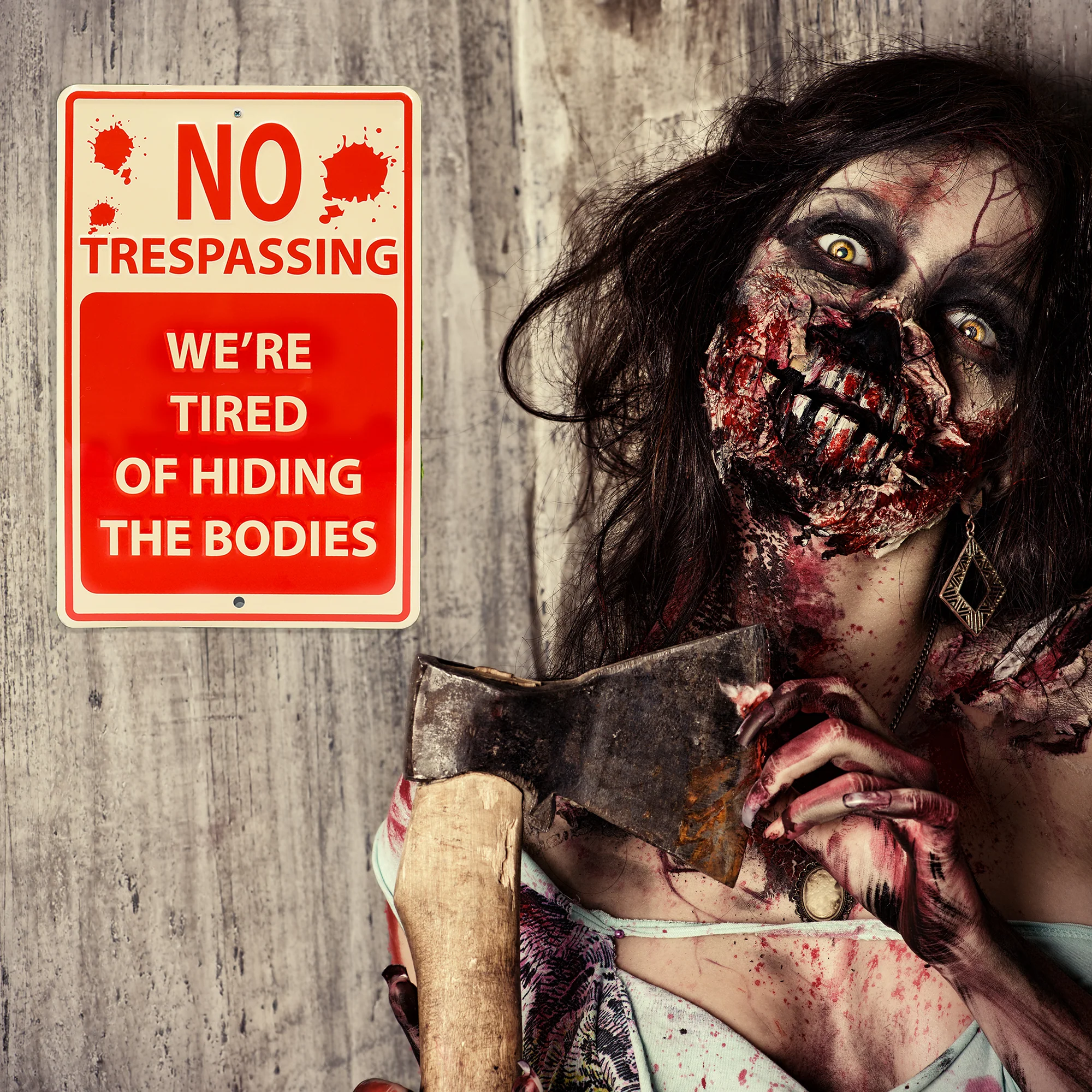 Funny Metal Sign No Trespassing We're Tired of Hiding Bodies Gothic Wall Decor - Image 7