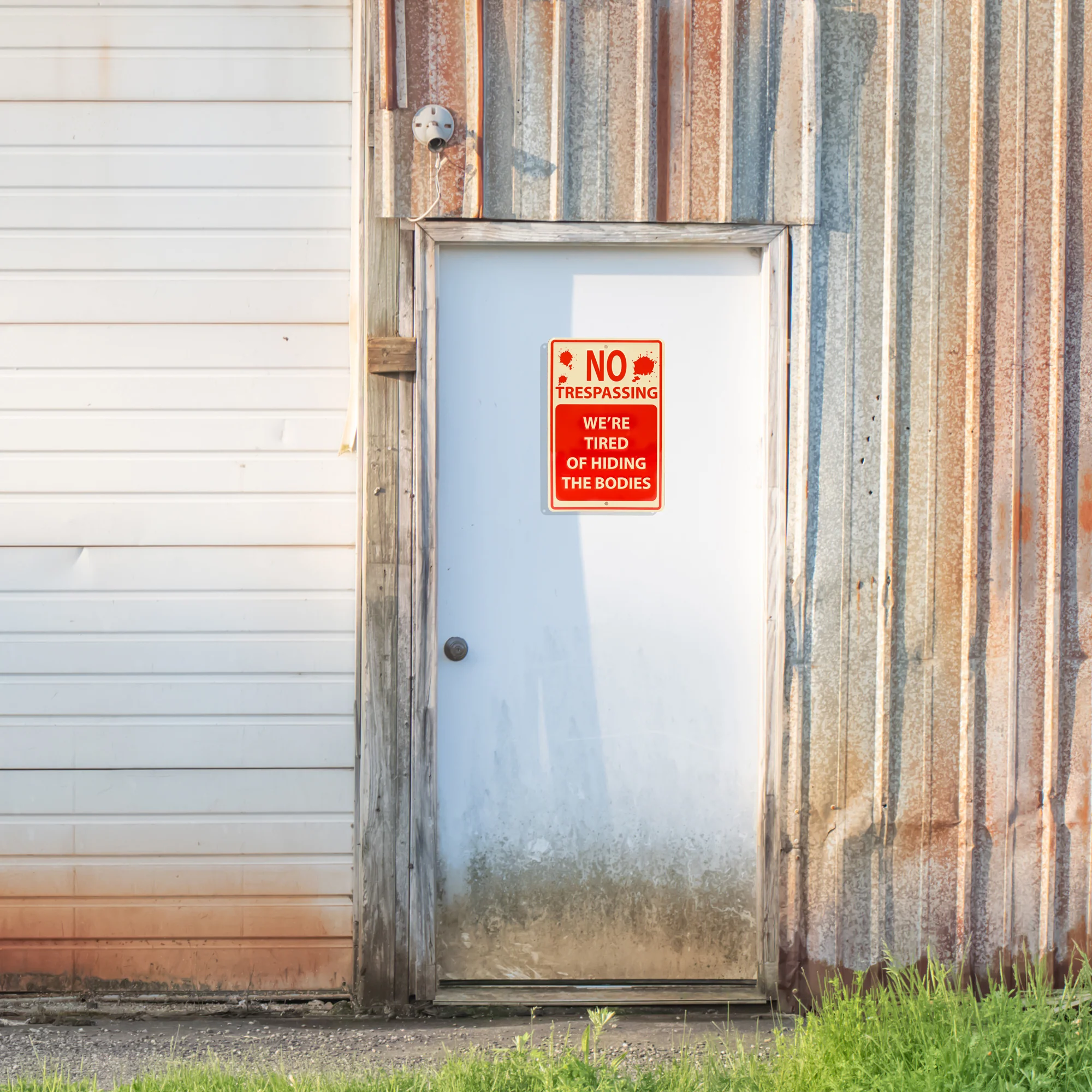 Funny Metal Sign No Trespassing We're Tired of Hiding Bodies Gothic Wall Decor - Image 8