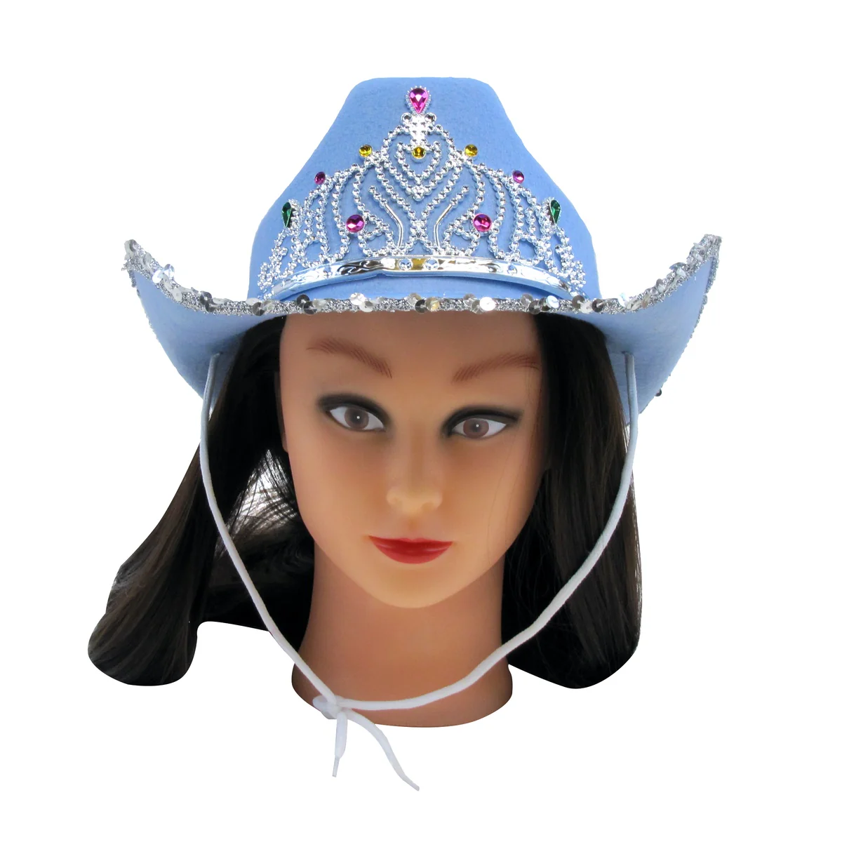 Novelty Blue Cowgirl Hat Sequin Tiara Women Girl Cowboy Party Costume Accessory - Image 2