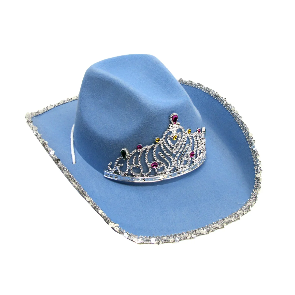 Novelty Blue Cowgirl Hat Sequin Tiara Women Girl Cowboy Party Costume Accessory - Image 3