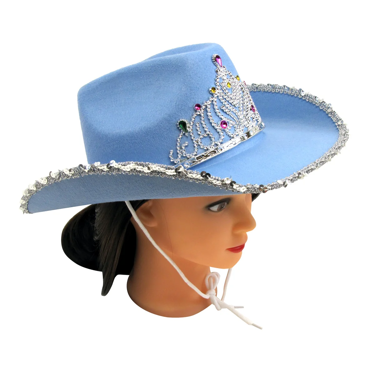 Novelty Blue Cowgirl Hat Sequin Tiara Women Girl Cowboy Party Costume Accessory - Image 5
